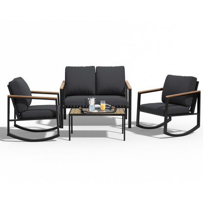 Set da conversazione per patio da 4 pezzi con cuscini e sedie a dondolo