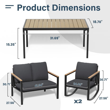 Set da conversazione per patio da 4 pezzi con cuscini e sedie a dondolo