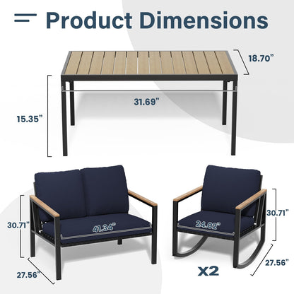 Set da conversazione per patio da 4 pezzi con cuscini e sedie a dondolo