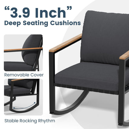 Set da conversazione per patio da 4 pezzi con cuscini e sedie a dondolo