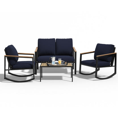 Set da conversazione per patio da 4 pezzi con cuscini e sedie a dondolo