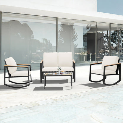 Set da conversazione per patio da 4 pezzi con cuscini e sedie a dondolo