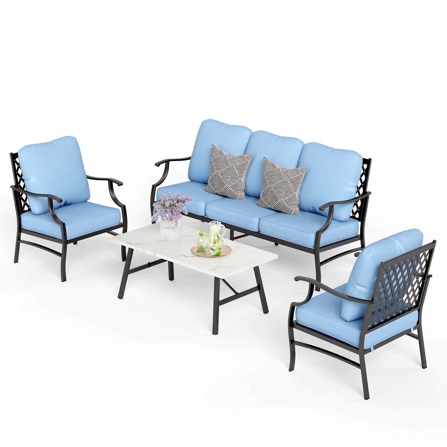 MAISON ARTS Set da conversazione per patio da 4/5 pezzi, set di divani con 2 poltrone singole, 1 divano a 3 posti e tavolino/pouf