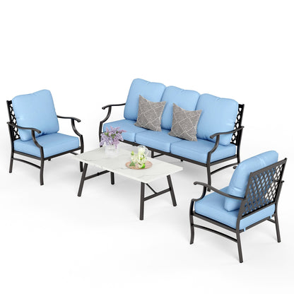 MAISON ARTS Set da conversazione per patio da 4/5 pezzi, set di divani con 2 poltrone singole, 1 divano a 3 posti e tavolino/pouf