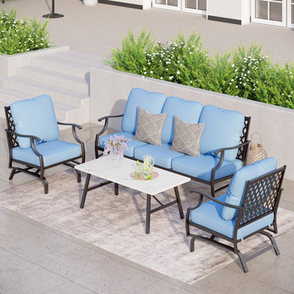 MAISON ARTS Set da conversazione per patio da 4/5 pezzi, set di divani con 2 poltrone singole, 1 divano a 3 posti e tavolino/pouf