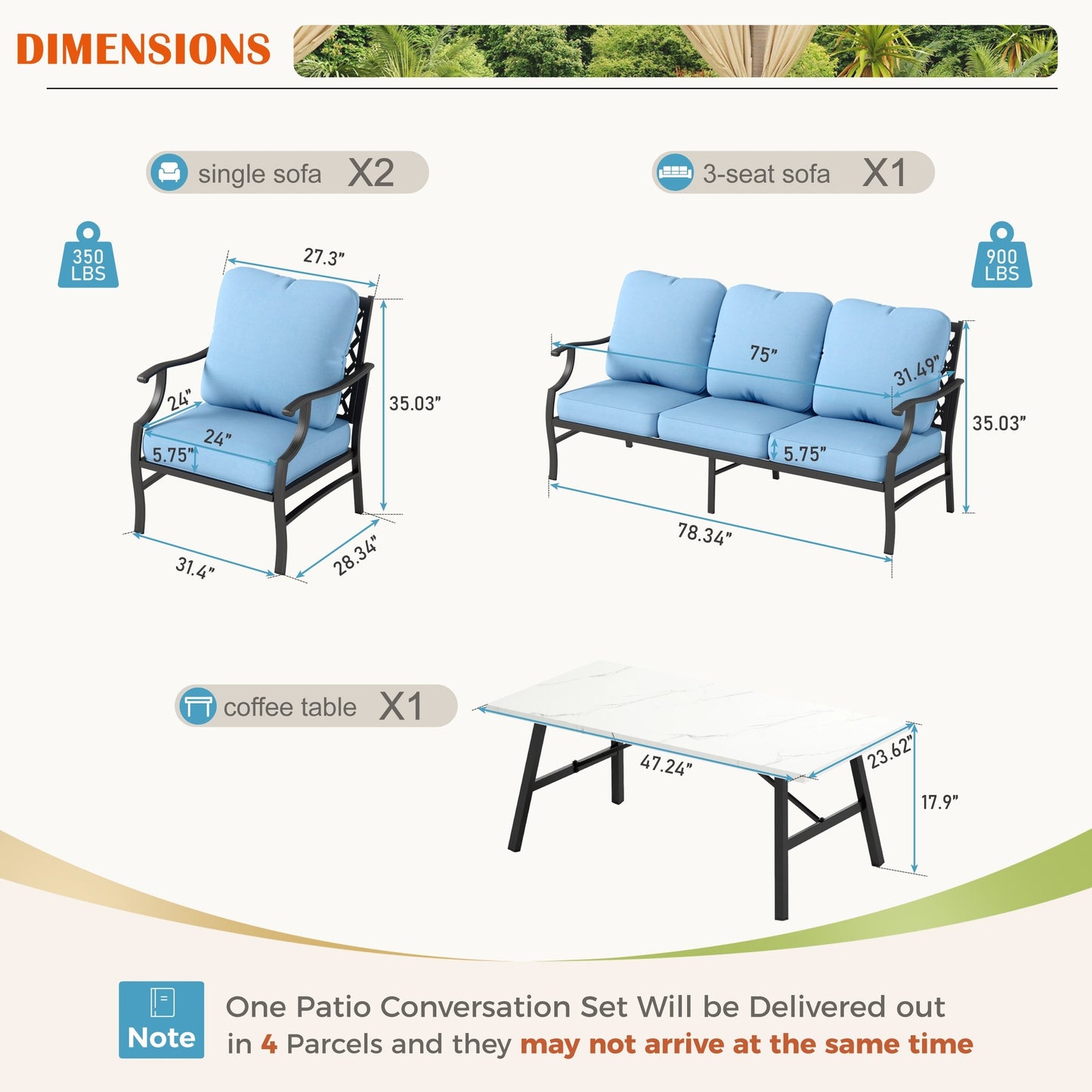 MAISON ARTS Set da conversazione per patio da 4/5 pezzi, set di divani con 2 poltrone singole, 1 divano a 3 posti e tavolino/pouf