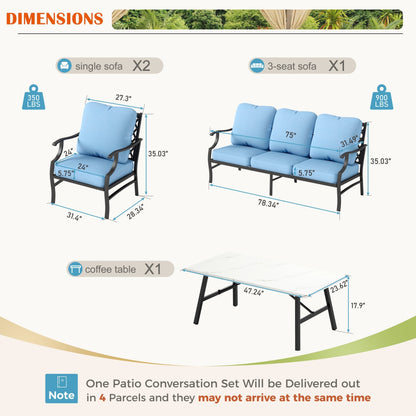 MAISON ARTS Set da conversazione per patio da 4/5 pezzi, set di divani con 2 poltrone singole, 1 divano a 3 posti e tavolino/pouf