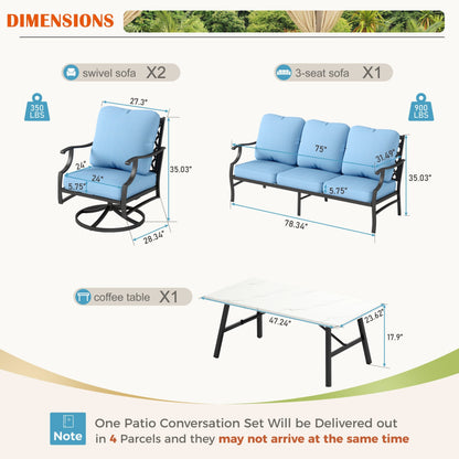 MAISON ARTS Set da conversazione per patio da 4/5 pezzi, set di divani con 2 poltrone singole, 1 divano a 3 posti e tavolino/pouf