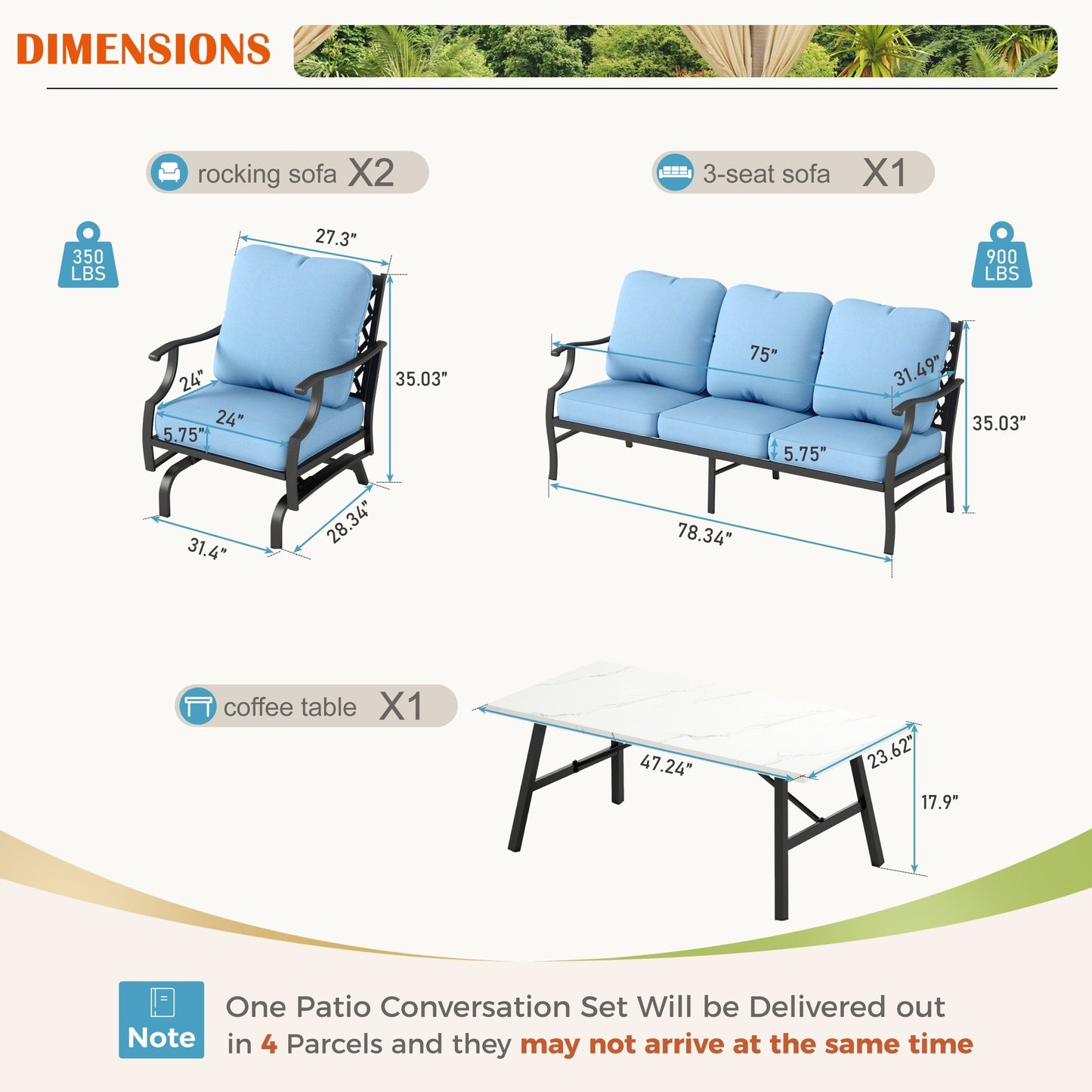 MAISON ARTS Set da conversazione per patio da 4/5 pezzi, set di divani con 2 poltrone singole, 1 divano a 3 posti e tavolino/pouf