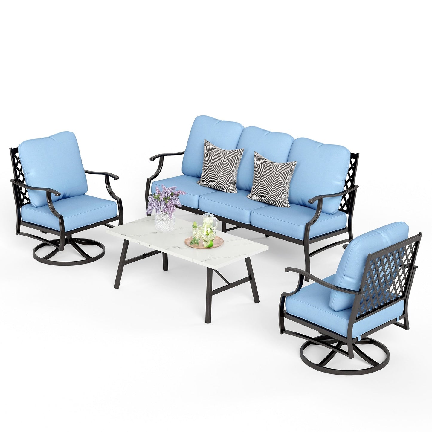 MAISON ARTS Set da conversazione per patio da 4/5 pezzi, set di divani con 2 poltrone singole, 1 divano a 3 posti e tavolino/pouf