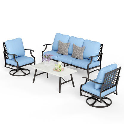 MAISON ARTS Set da conversazione per patio da 4/5 pezzi, set di divani con 2 poltrone singole, 1 divano a 3 posti e tavolino/pouf