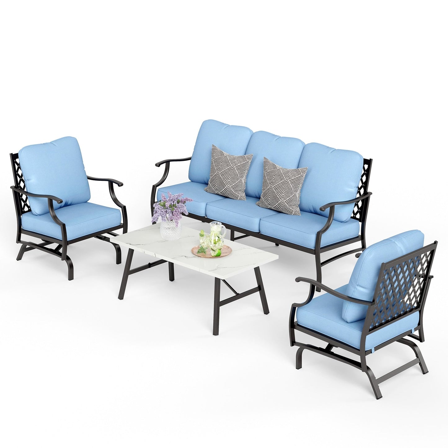 MAISON ARTS Set da conversazione per patio da 4/5 pezzi, set di divani con 2 poltrone singole, 1 divano a 3 posti e tavolino/pouf