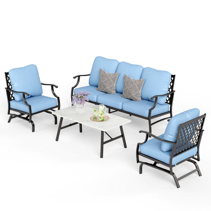 MAISON ARTS Set da conversazione per patio da 4/5 pezzi, set di divani con 2 poltrone singole, 1 divano a 3 posti e tavolino/pouf