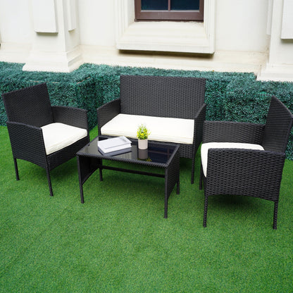 Set di 4 mobili da giardino in vimini per conversazioni, set di mobili da esterno in rattan con cuscini per giardino