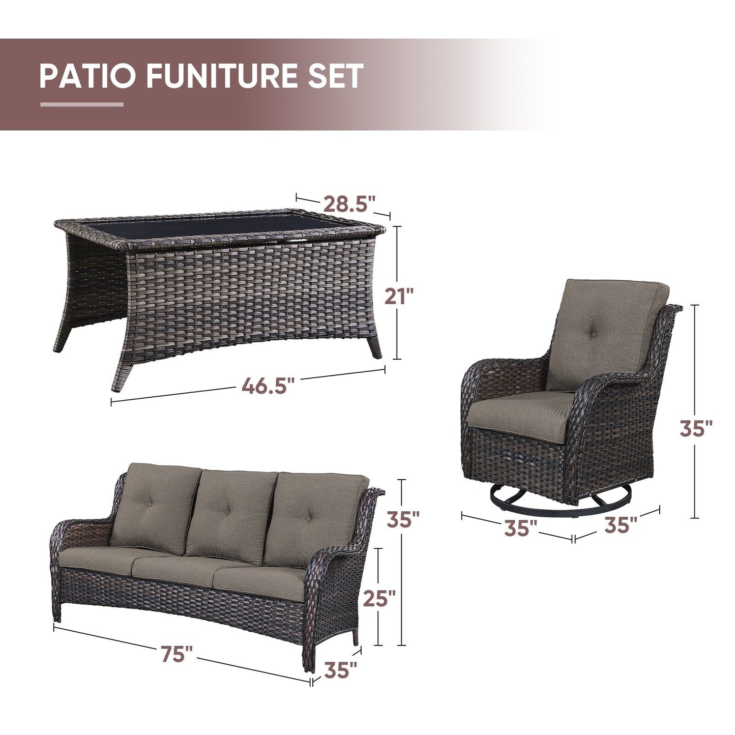 Set di 4 divani da giardino Gymojoy con sedia girevole