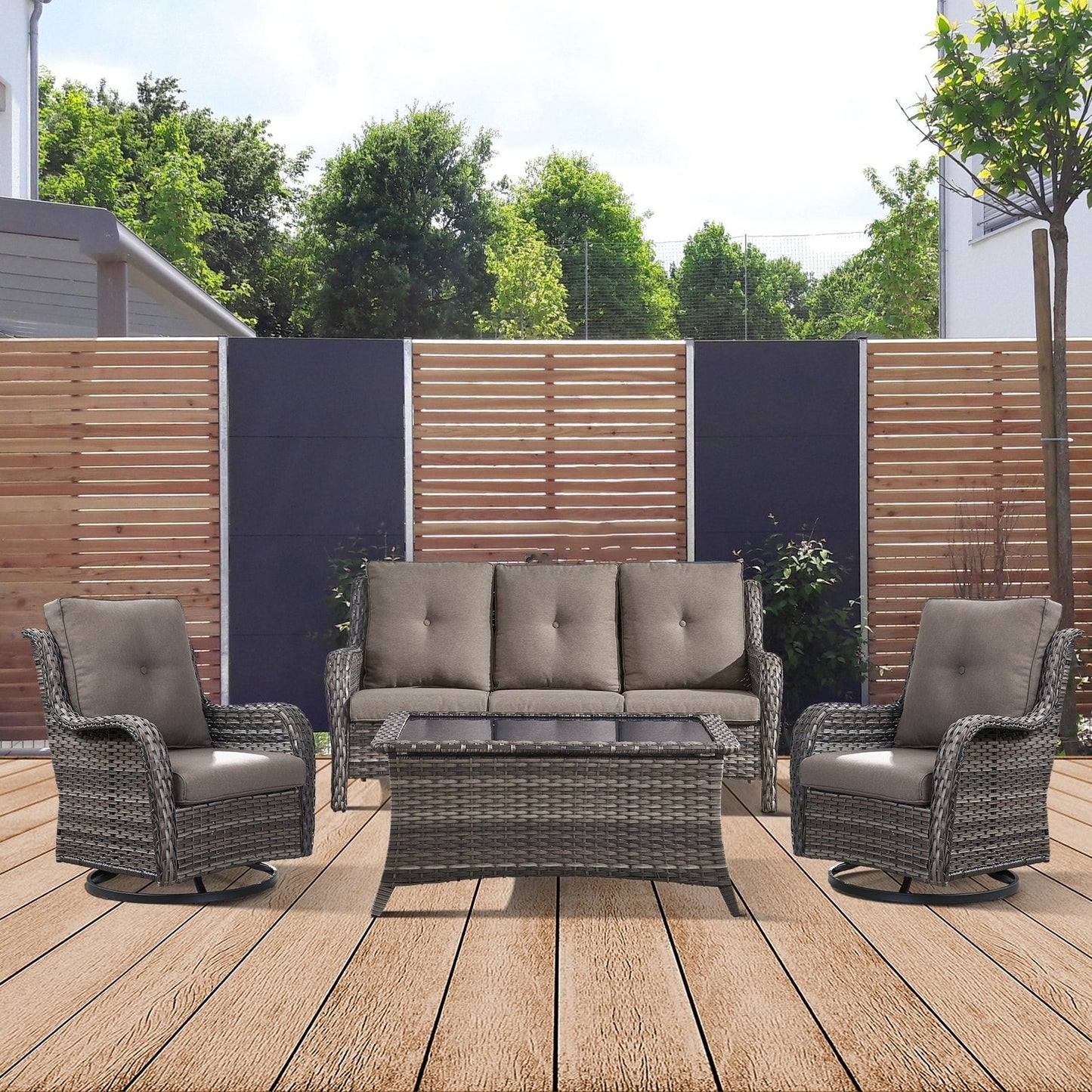 Set di 4 divani da giardino Gymojoy con sedia girevole