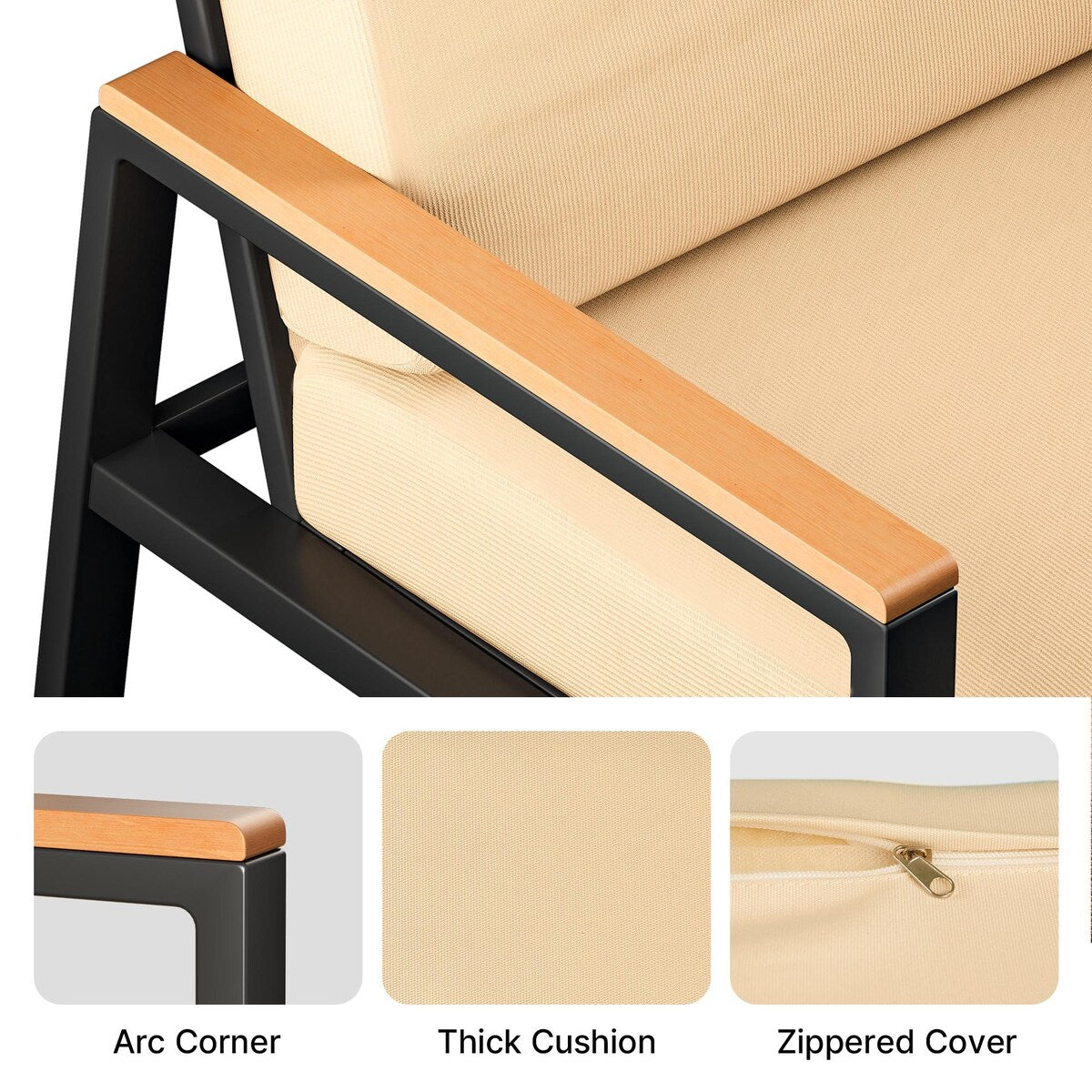 Set da salotto da esterno in legno massello da 4 pezzi con cuscini rimovibili