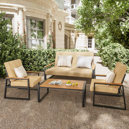 Set da salotto da esterno in legno massello da 4 pezzi con cuscini rimovibili