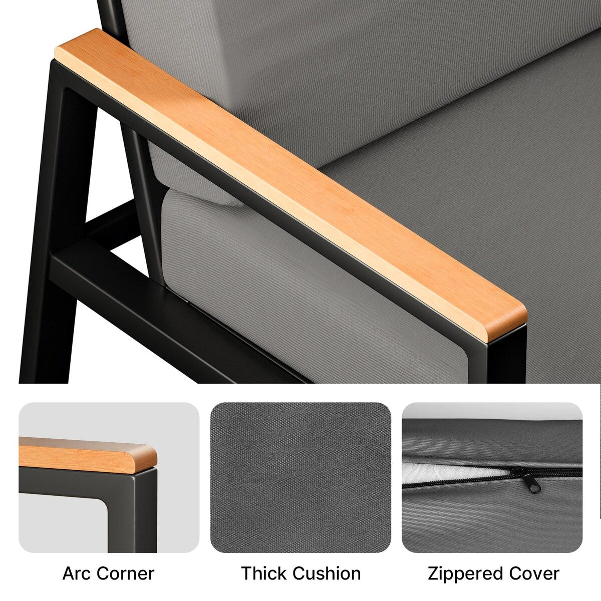 Set da salotto da esterno in legno massello da 4 pezzi con cuscini rimovibili