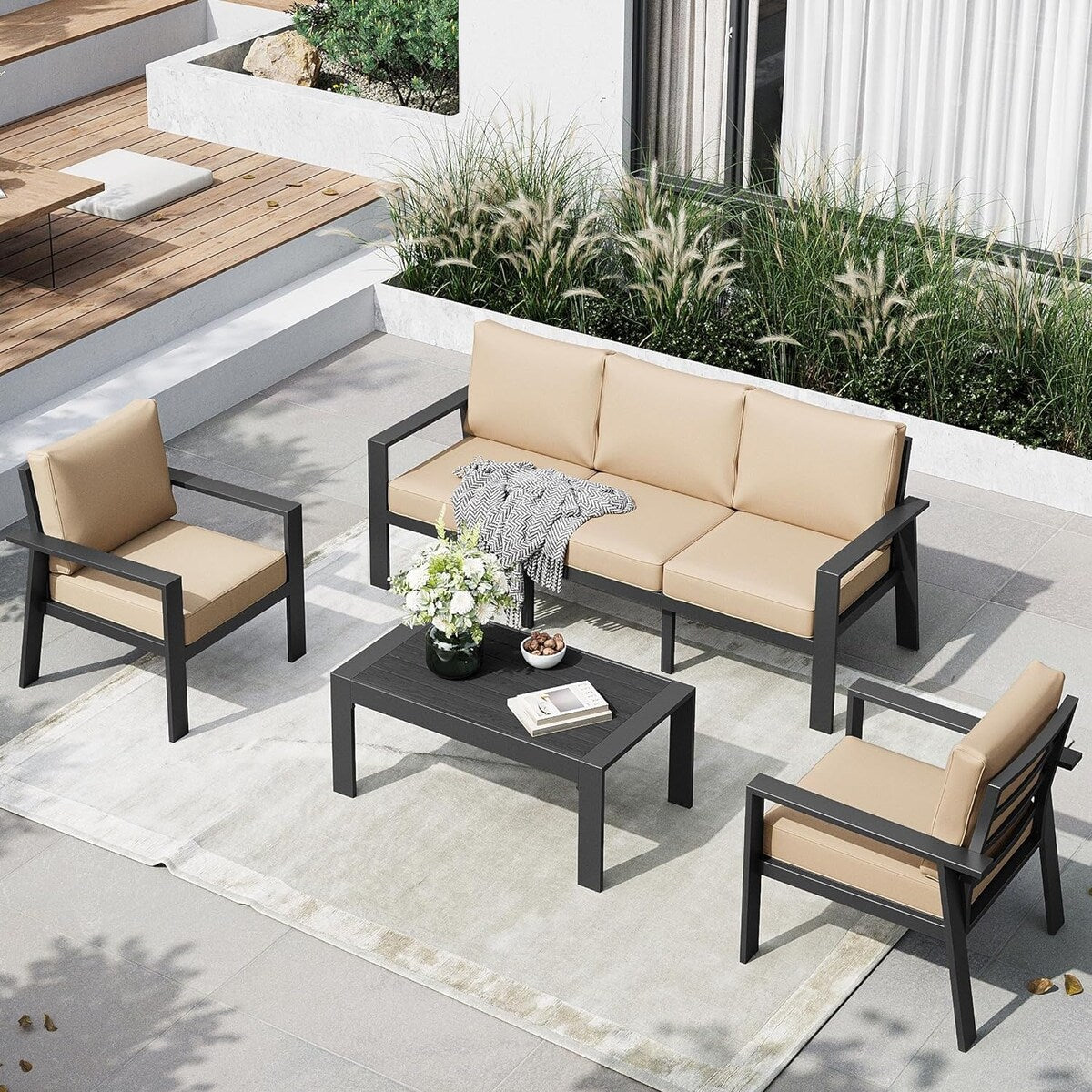 Set di mobili da giardino in alluminio da 4 pezzi