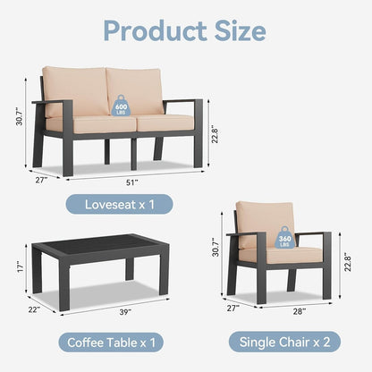 Set di mobili da giardino in alluminio da 4 pezzi