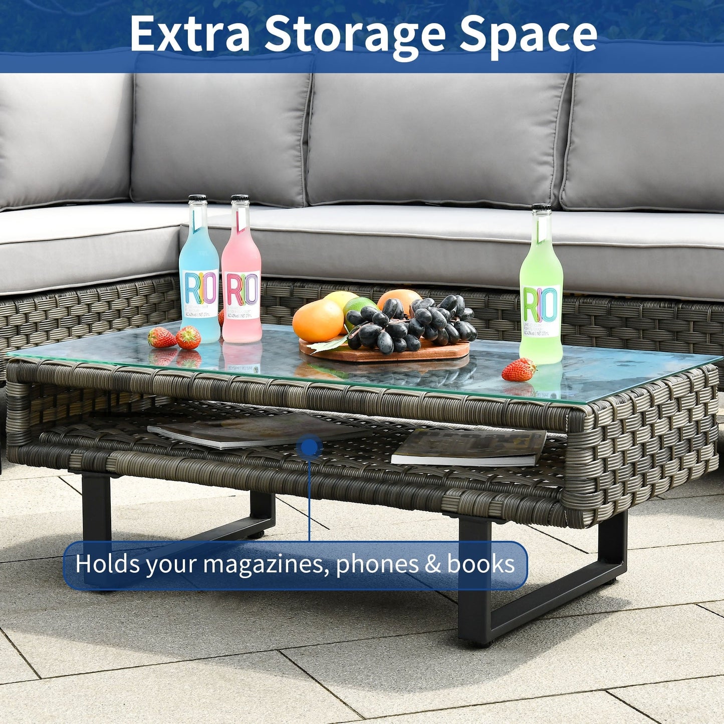 Set di 4 divani componibili a L per esterni in vimini Moasis con tavolino da caffè