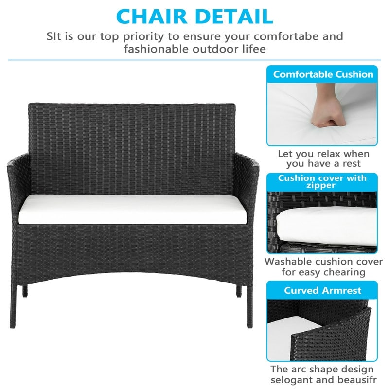 Set di mobili da giardino in rattan e vimini, 4 pezzi