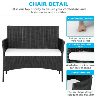 Set di mobili da giardino in rattan e vimini, 4 pezzi