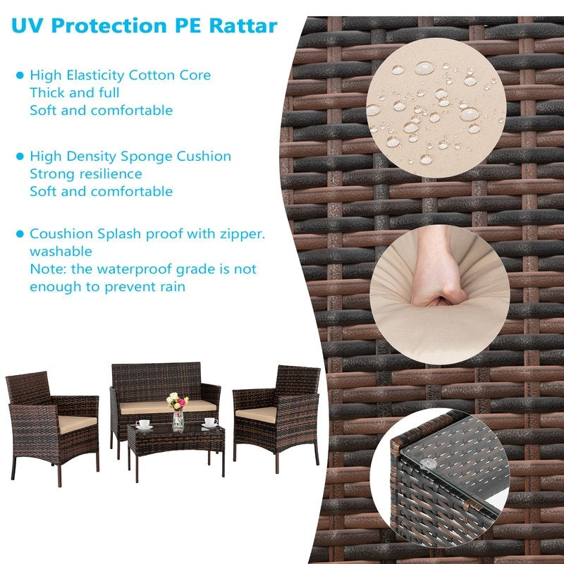 Set di mobili da giardino in rattan e vimini, 4 pezzi