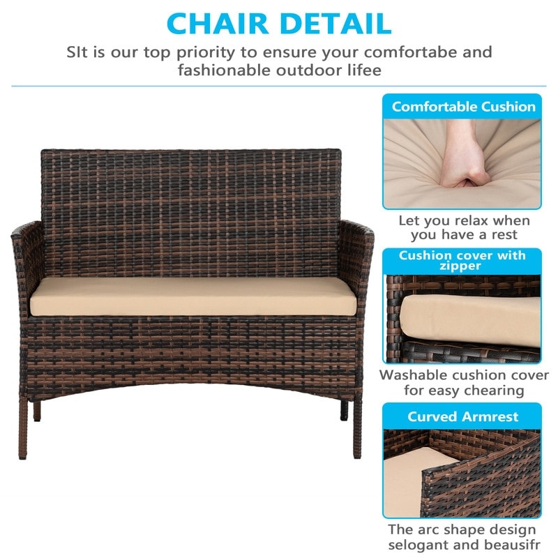 Set di mobili da giardino in rattan e vimini, 4 pezzi