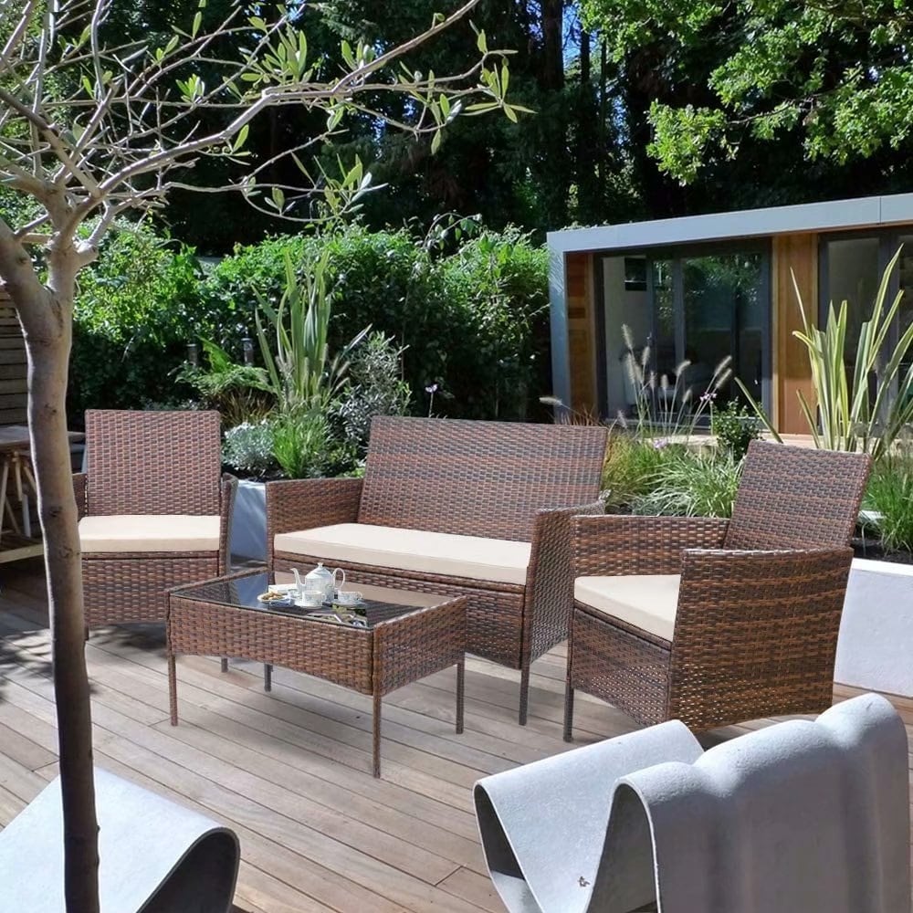 Set da esterno per patio Homall in rattan PE da 4 pezzi