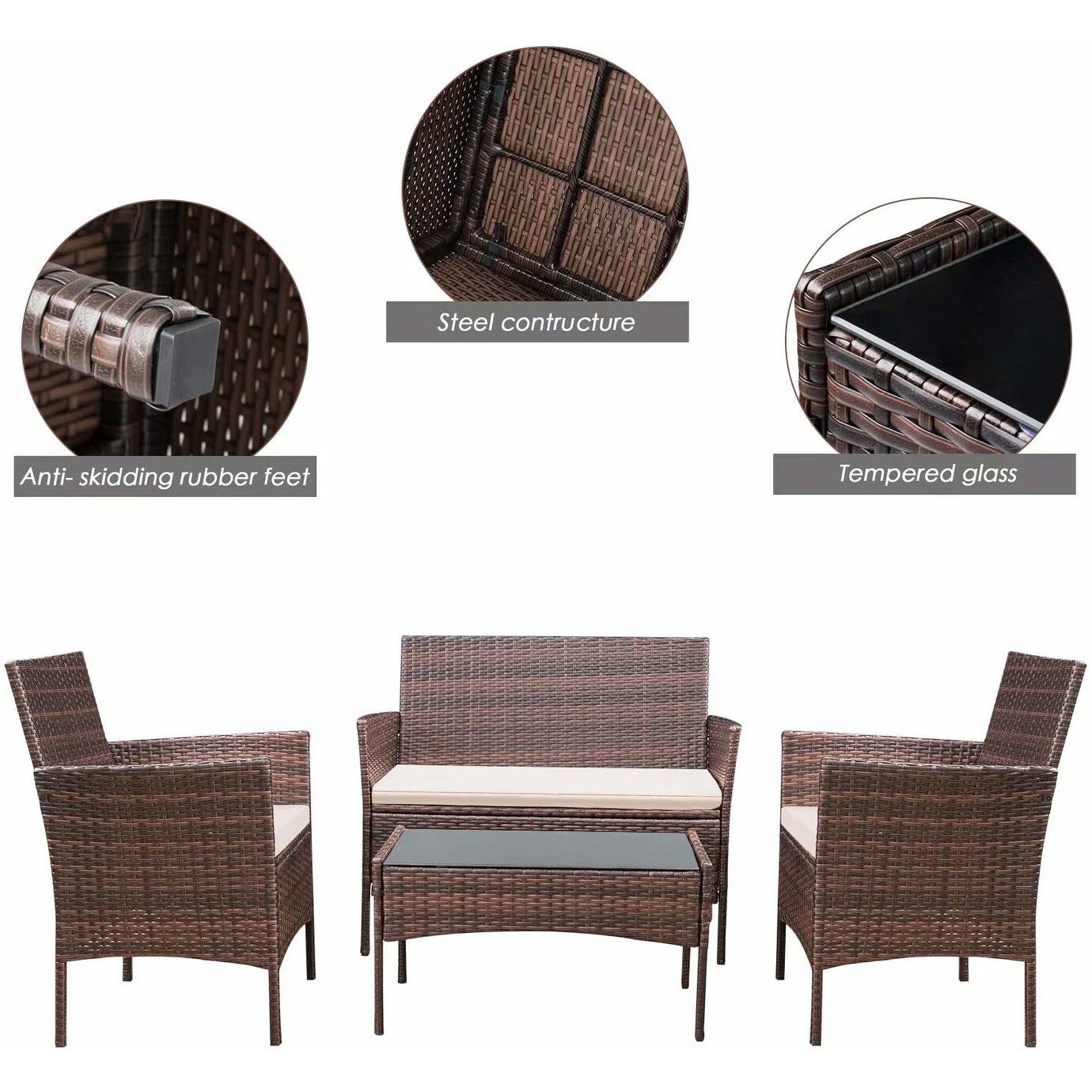 Set da esterno per patio Homall in rattan PE da 4 pezzi