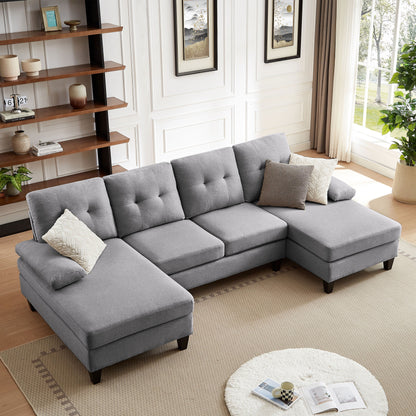 Divano componibile a 4 posti a forma di U con doppia chaise longue per soggiorno