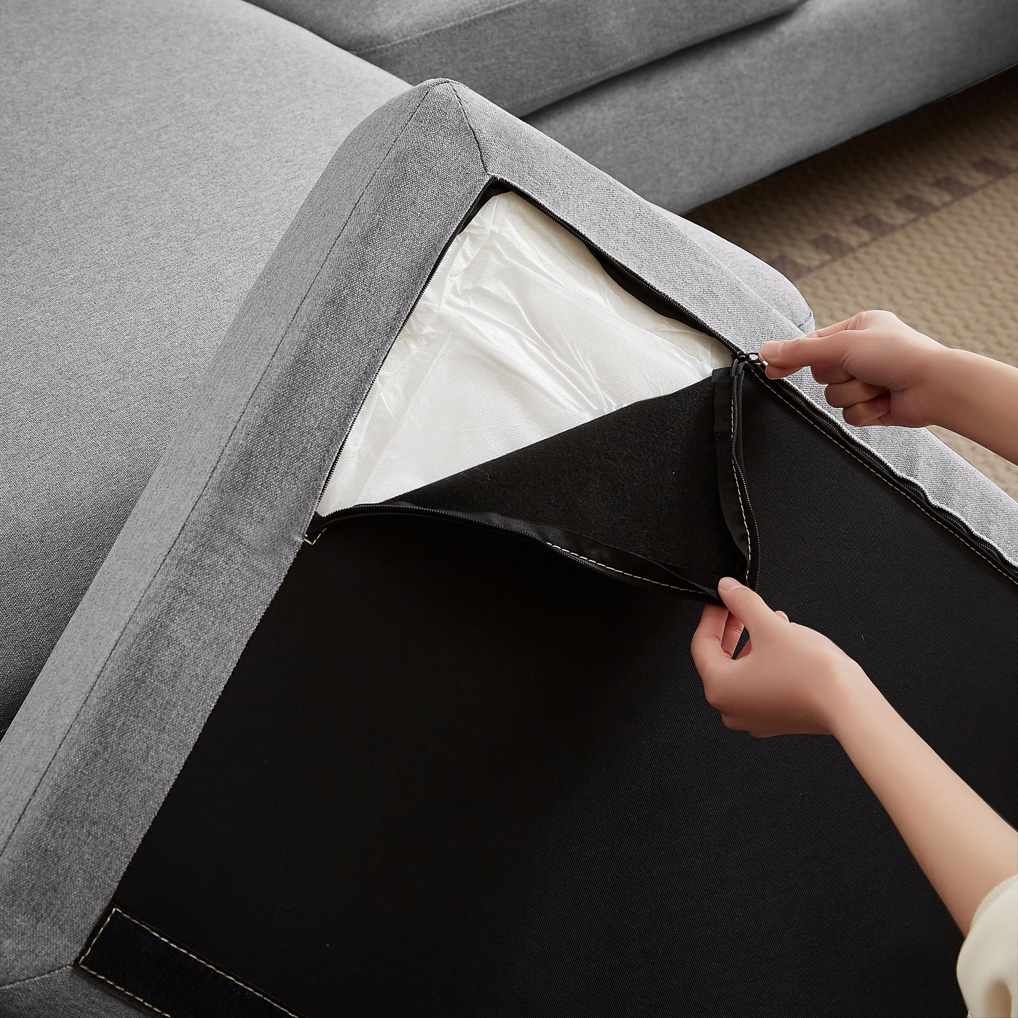 Divano componibile a 4 posti a forma di U con doppia chaise longue per soggiorno