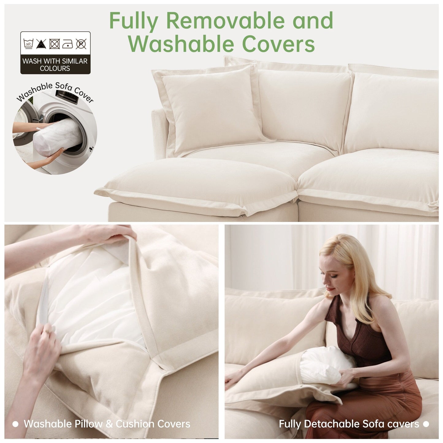 Divano in ciniglia a 4 posti con rivestimento sfoderabile per soggiorno