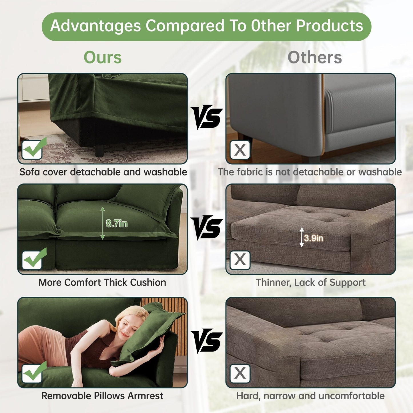 Divano in ciniglia a 4 posti con rivestimento sfoderabile per soggiorno