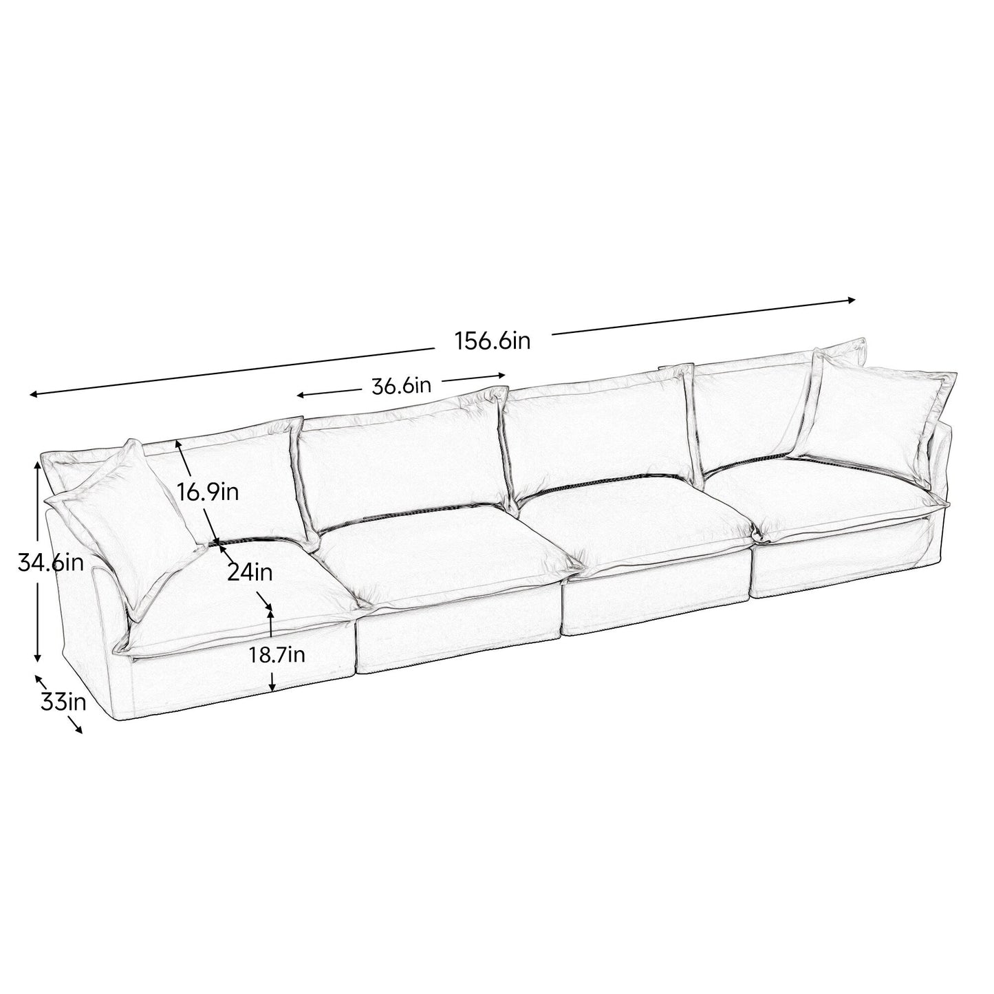 Divano in ciniglia a 4 posti con rivestimento sfoderabile per soggiorno