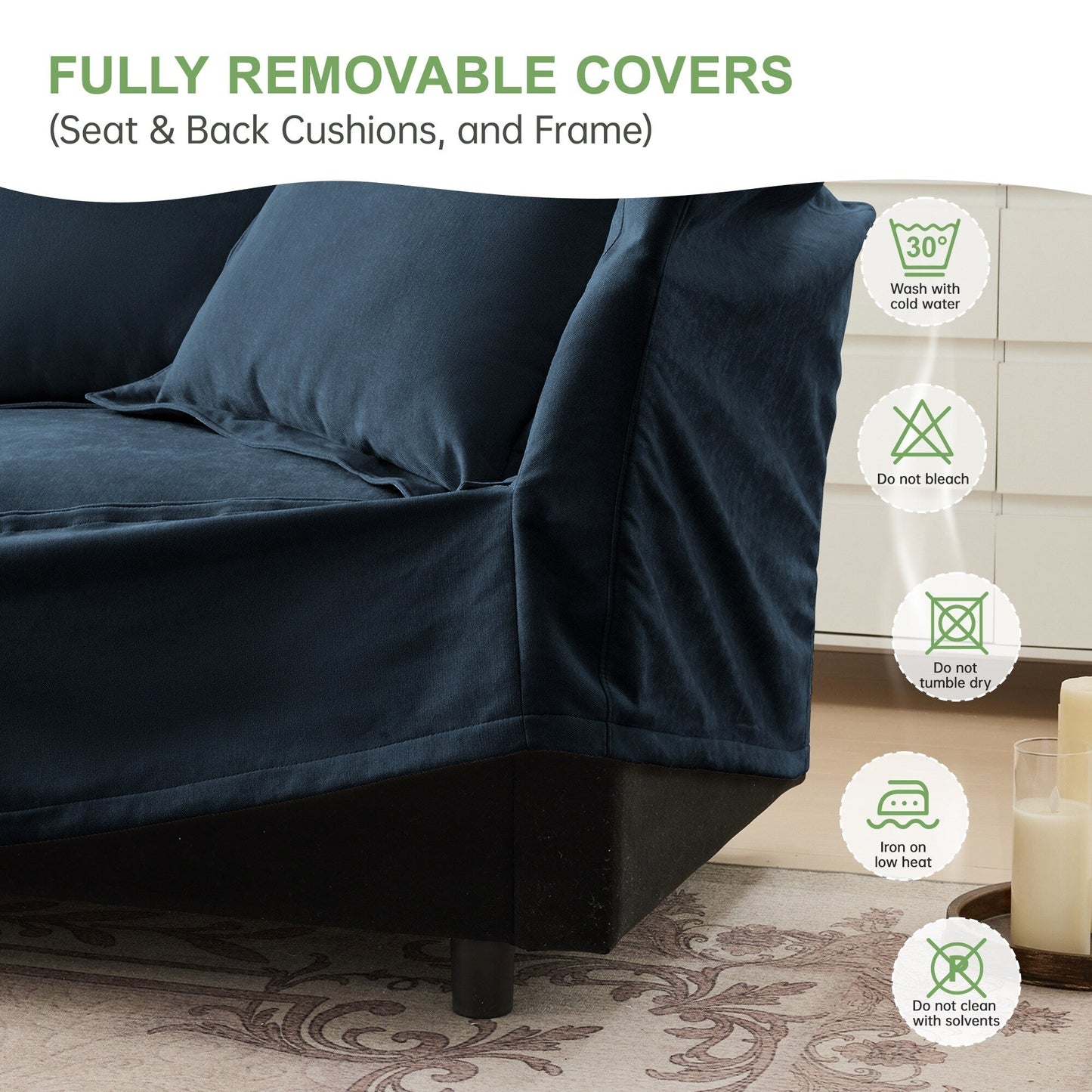 Divano in ciniglia a 4 posti con rivestimento sfoderabile per soggiorno