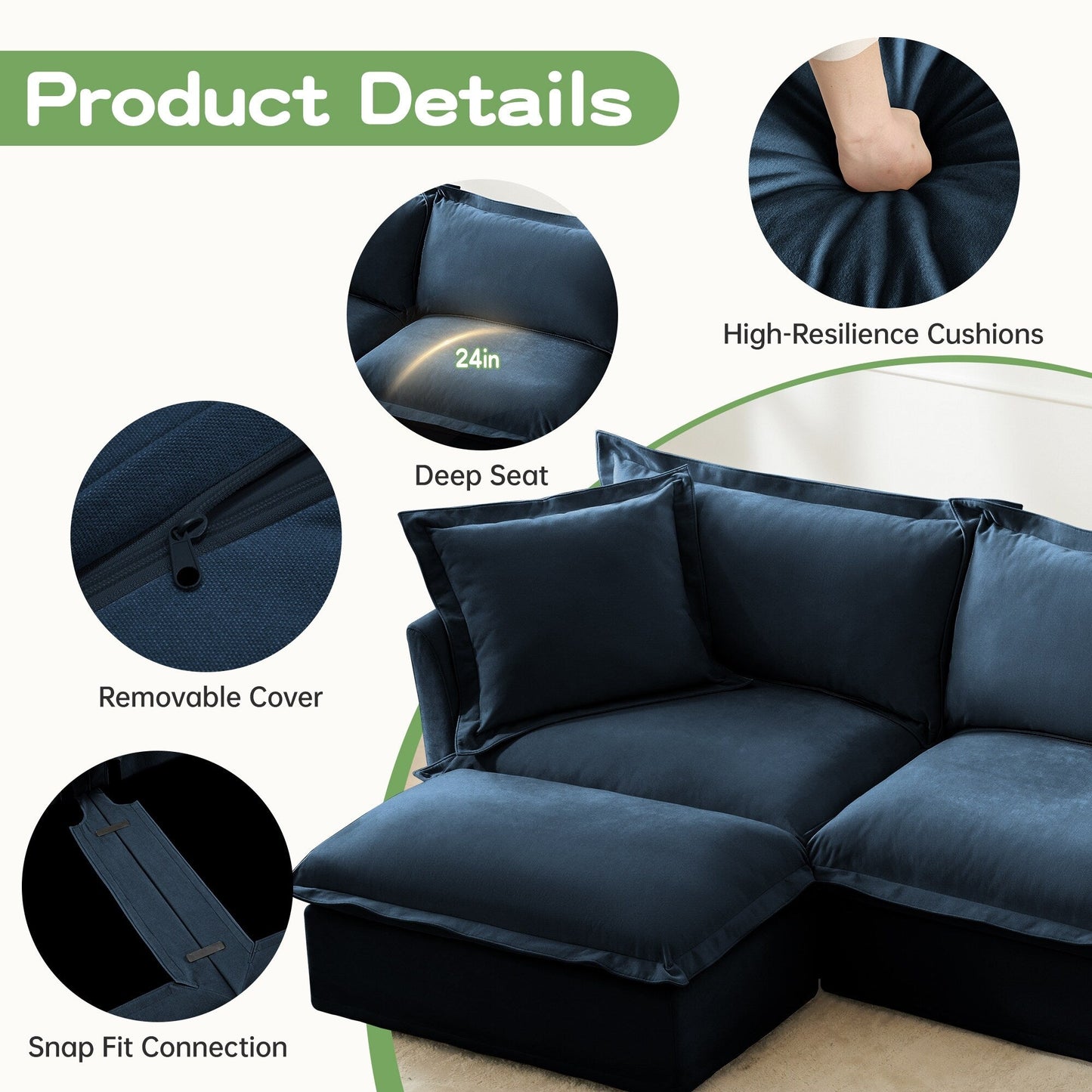 Divano in ciniglia a 4 posti con rivestimento sfoderabile per soggiorno