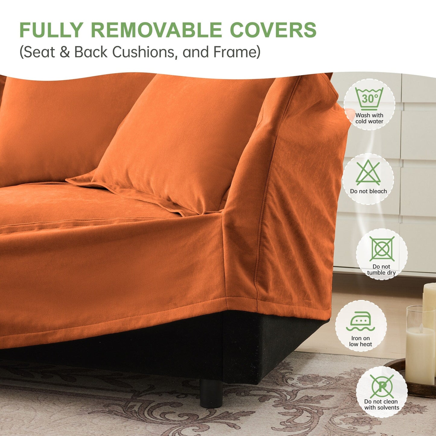 Divano in ciniglia a 4 posti con rivestimento sfoderabile per soggiorno