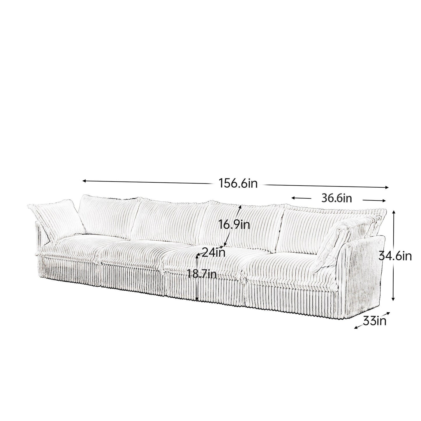 Divano a 4 posti rivestito in velluto a coste con profondità extra per il soggiorno