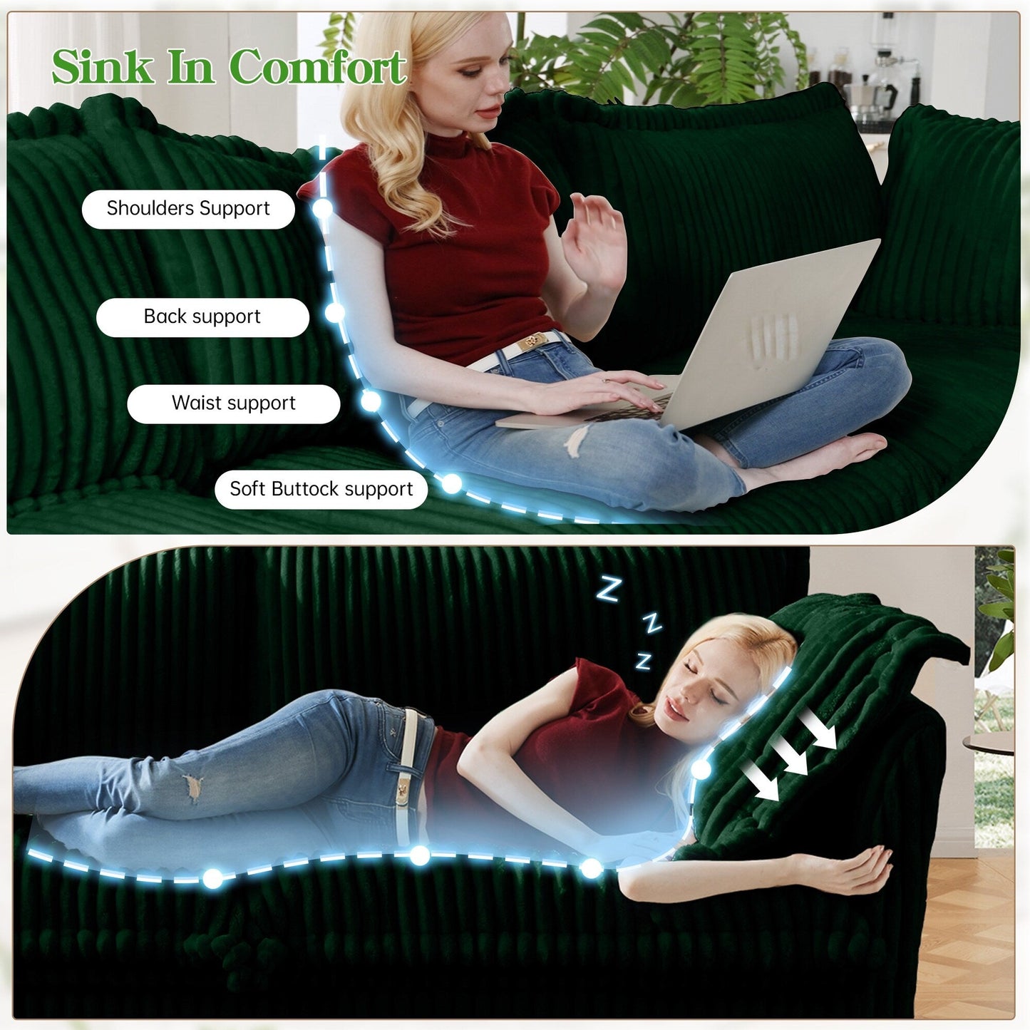 Divano a 4 posti rivestito in velluto a coste con profondità extra per il soggiorno