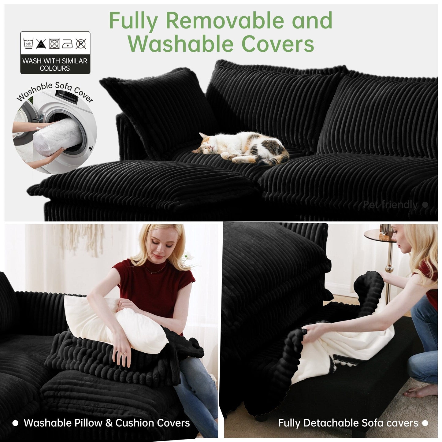 Divano a 4 posti rivestito in velluto a coste con profondità extra per il soggiorno