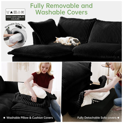 Divano a 4 posti rivestito in velluto a coste con profondità extra per il soggiorno