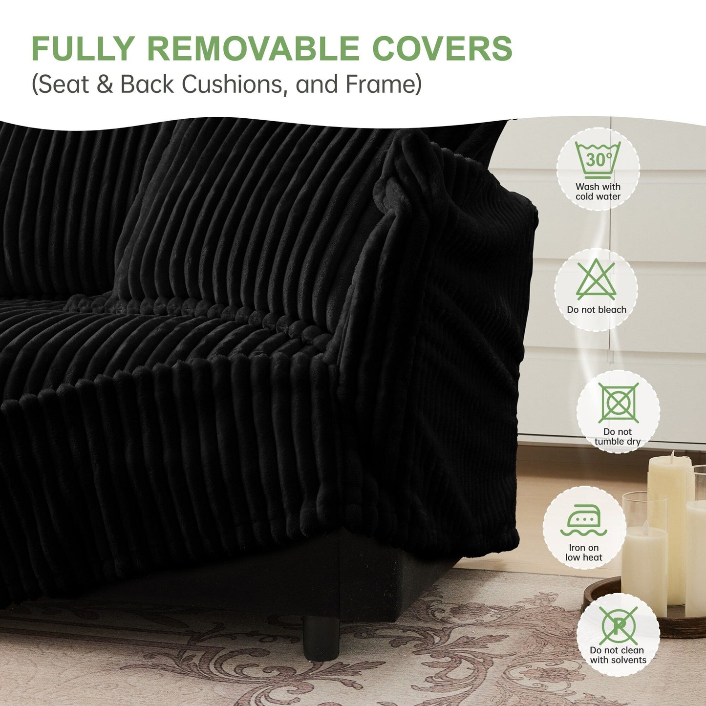 Divano a 4 posti rivestito in velluto a coste con profondità extra per il soggiorno