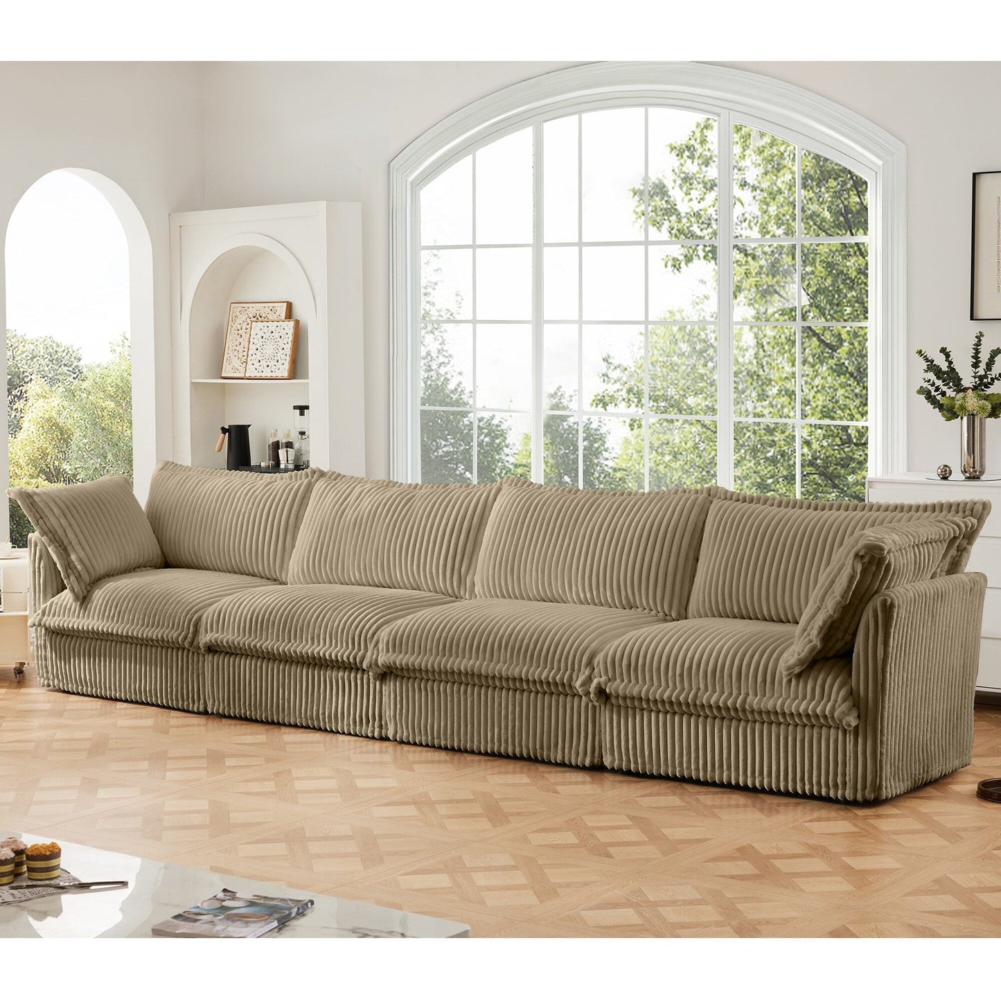 Divano a 4 posti rivestito in velluto a coste con profondità extra per il soggiorno