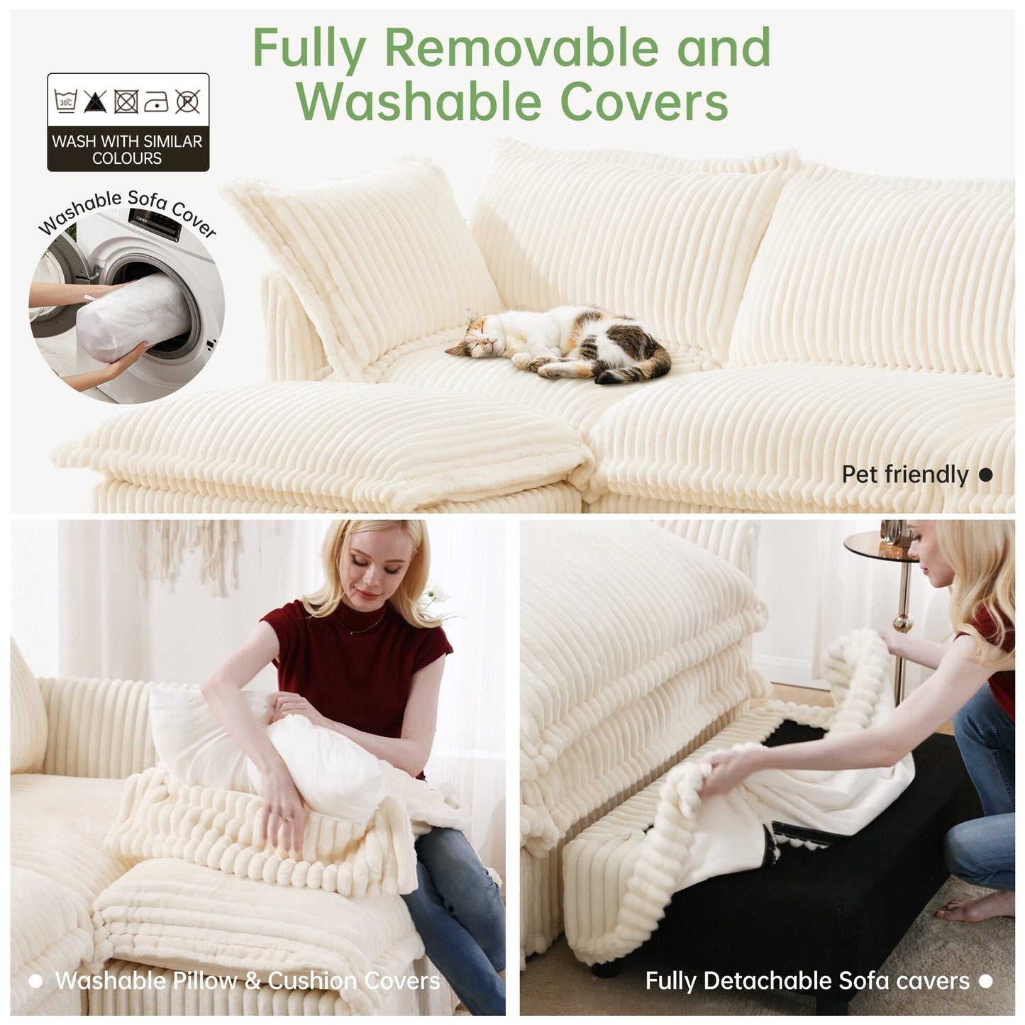 Divano a 4 posti rivestito in velluto a coste con profondità extra per il soggiorno