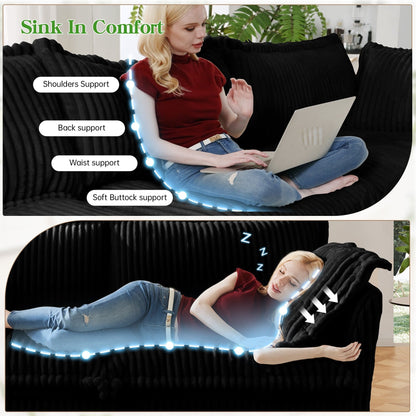 Divano a 4 posti rivestito in velluto a coste con profondità extra per il soggiorno