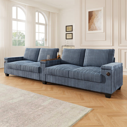 Divano moderno in velluto a coste a 4 posti con porte USB, spazio nascosto e portabicchieri ribaltabile