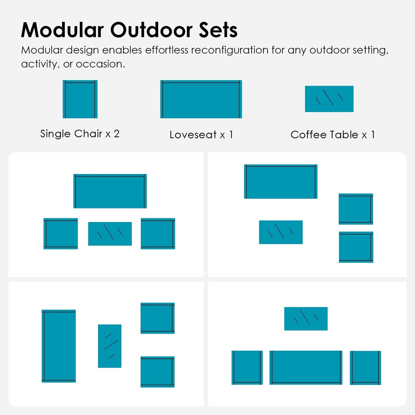 Set da conversazione per patio in vimini nero da 4 pezzi